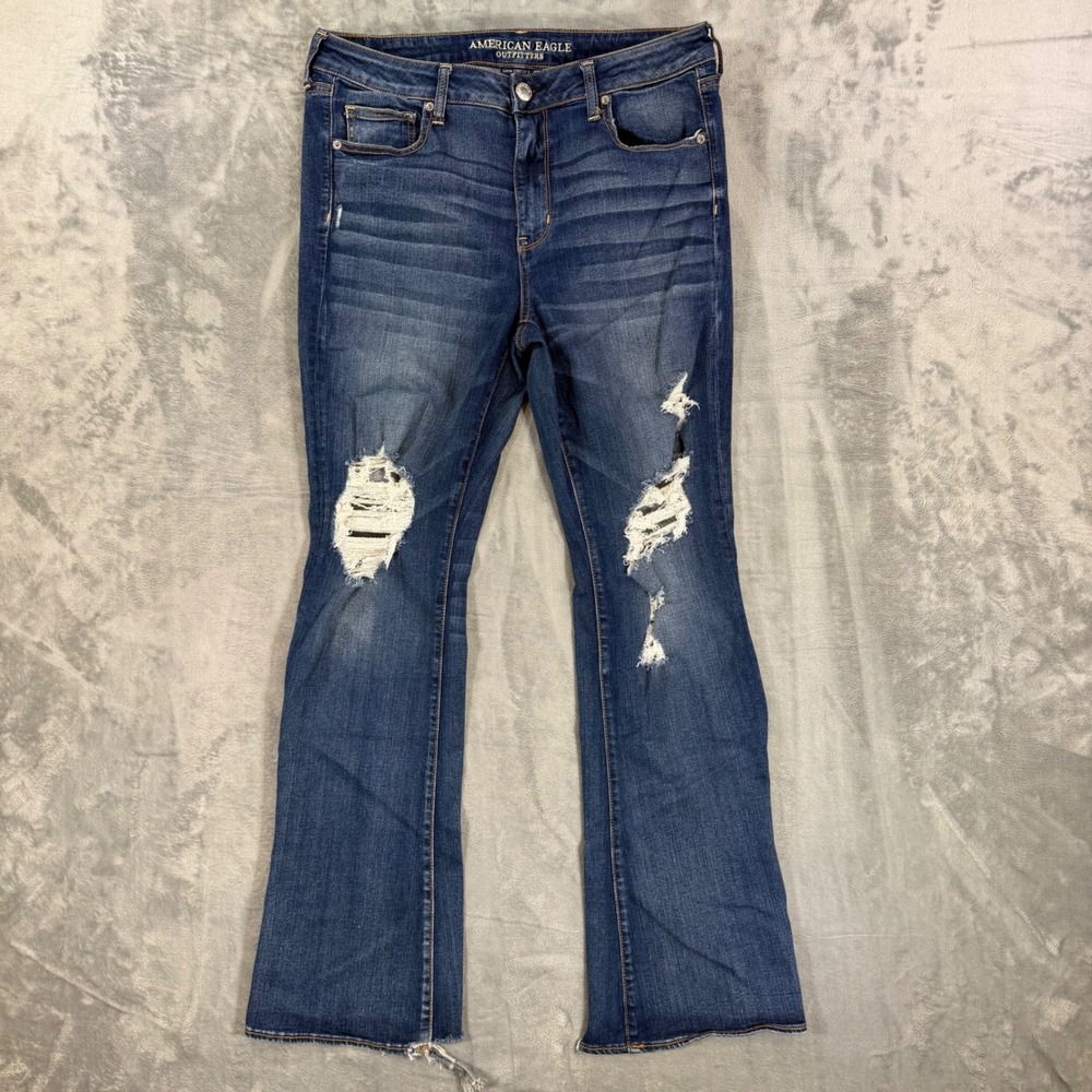 American Eagle Outfitters Distressed Dark Blue Flare Jeans